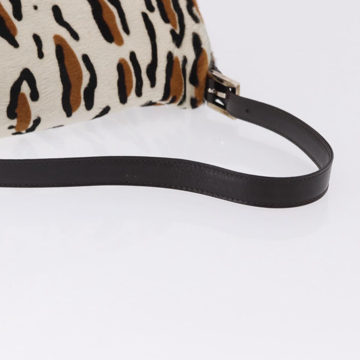 FENDI Leopard Mamma Baguette Shoulder Bag Harako White Silver Auth yk20700SAM