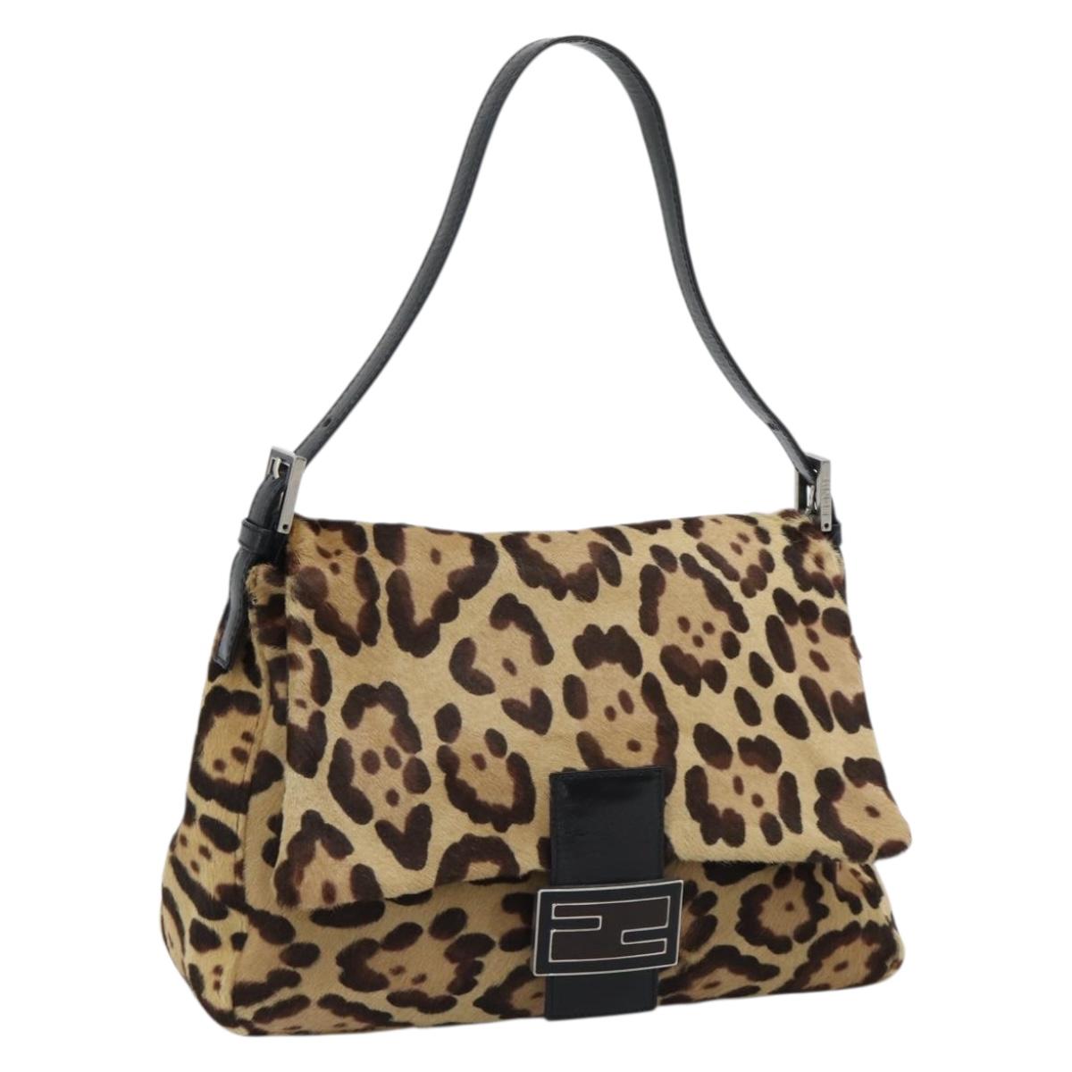 FENDI Mamma Baguette Shoulder Bag Harako leather Brown Silver Auth yk20701SAM
