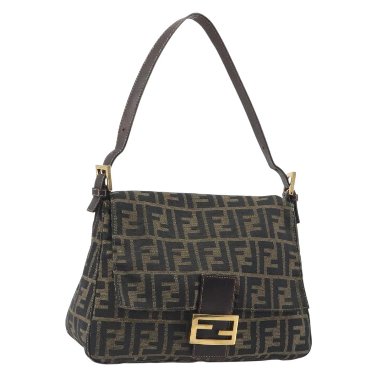 FENDI Zucca Canvas Mamma Baguette Shoulder Bag Brown Gold Tone Auth yk20702SAM