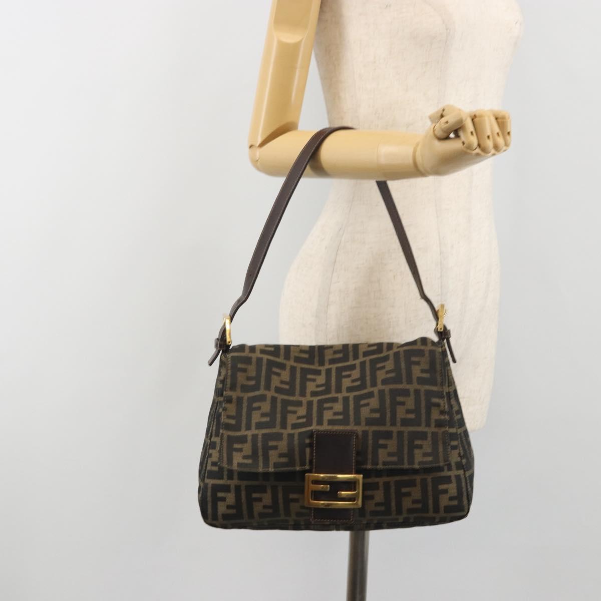 FENDI Zucca Canvas Mamma Baguette Shoulder Bag Brown Gold Tone Auth yk20702SAM