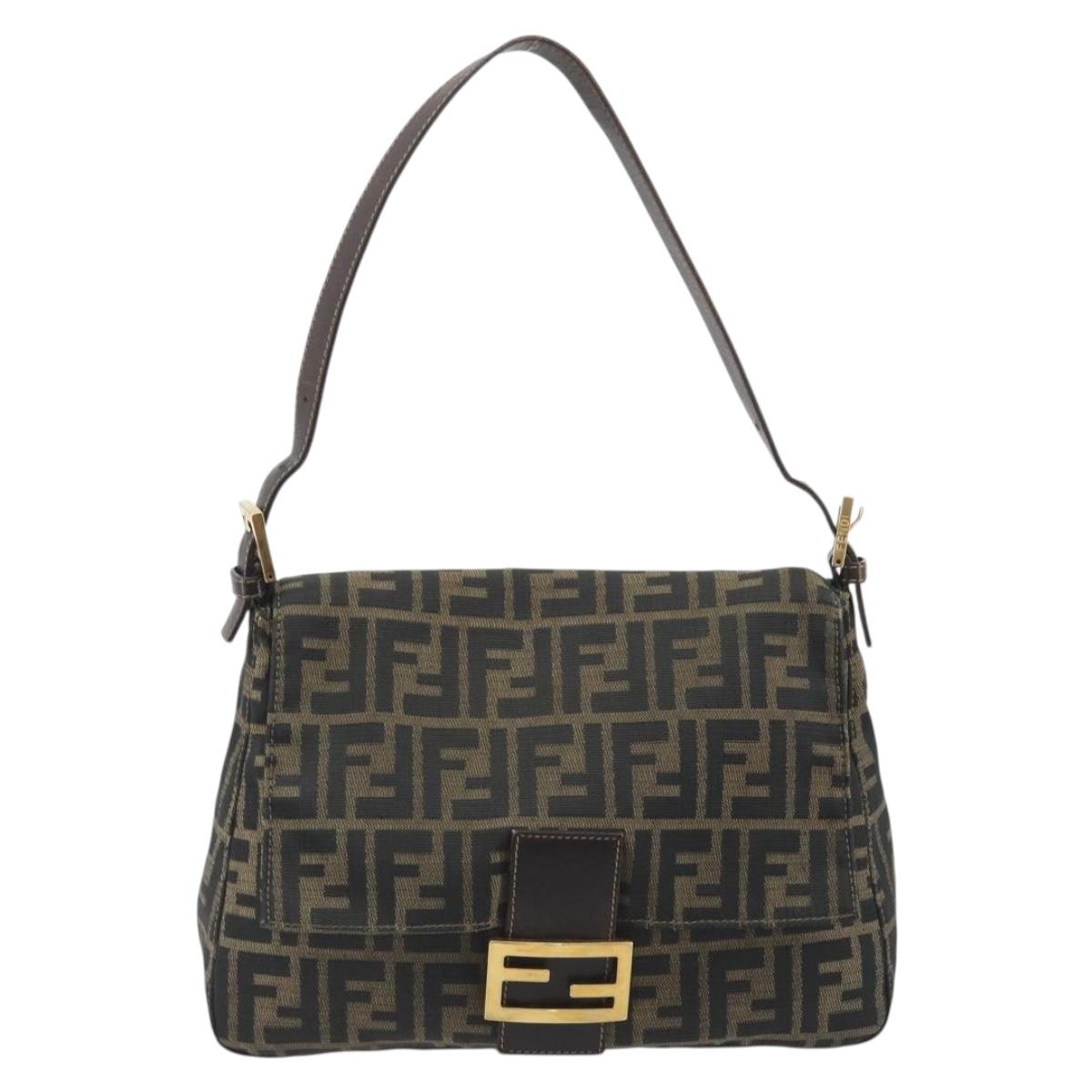 FENDI Zucca Canvas Mamma Baguette Shoulder Bag Brown Gold Tone Auth yk20702SAM
