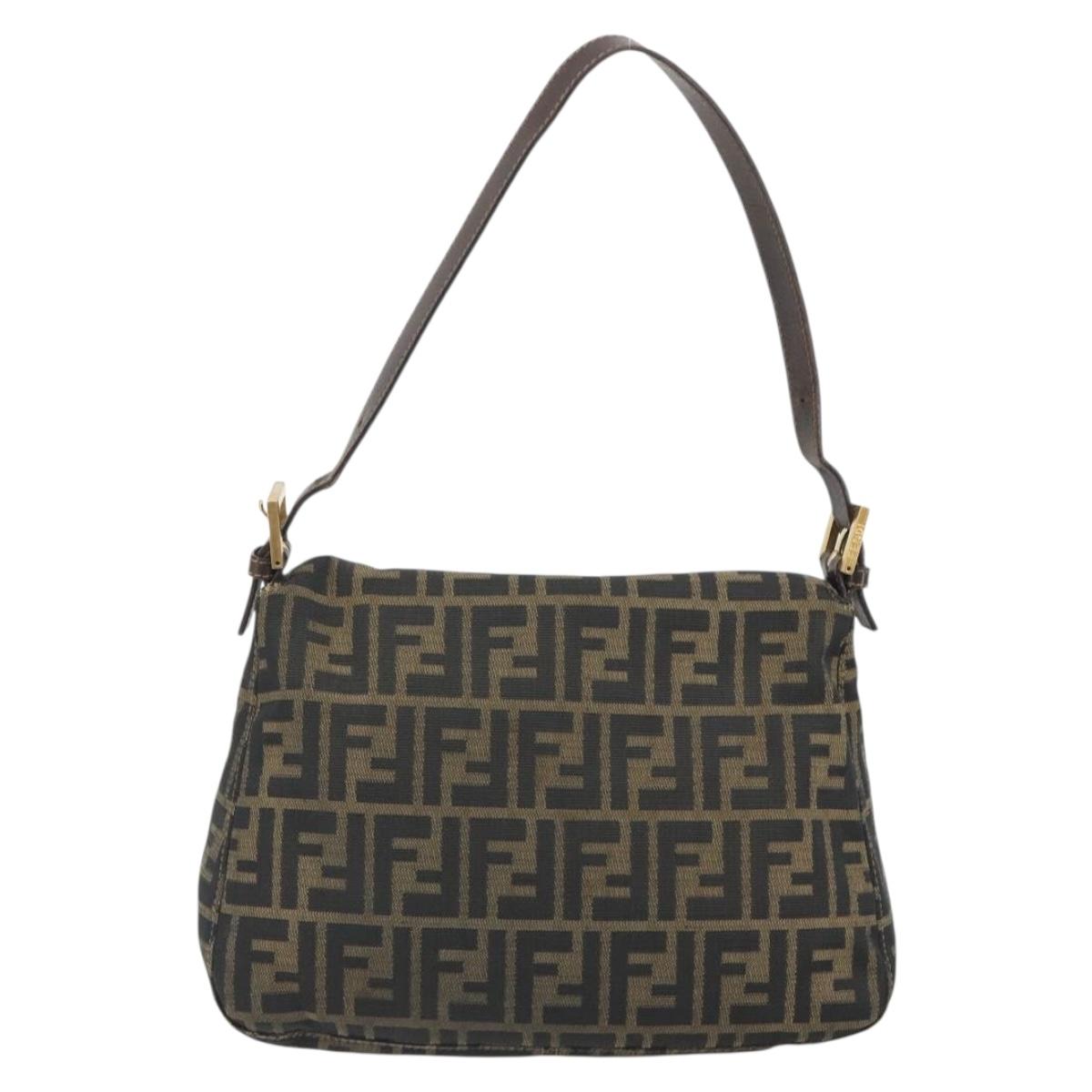 FENDI Zucca Canvas Mamma Baguette Shoulder Bag Brown Gold Tone Auth yk20702SAM