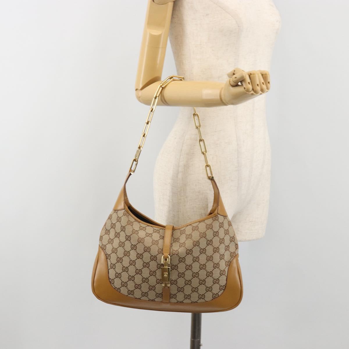 GUCCI GG Canvas Jackie Chain Shoulder Bag Beige Gold 001-4015 Auth yk20704SAV