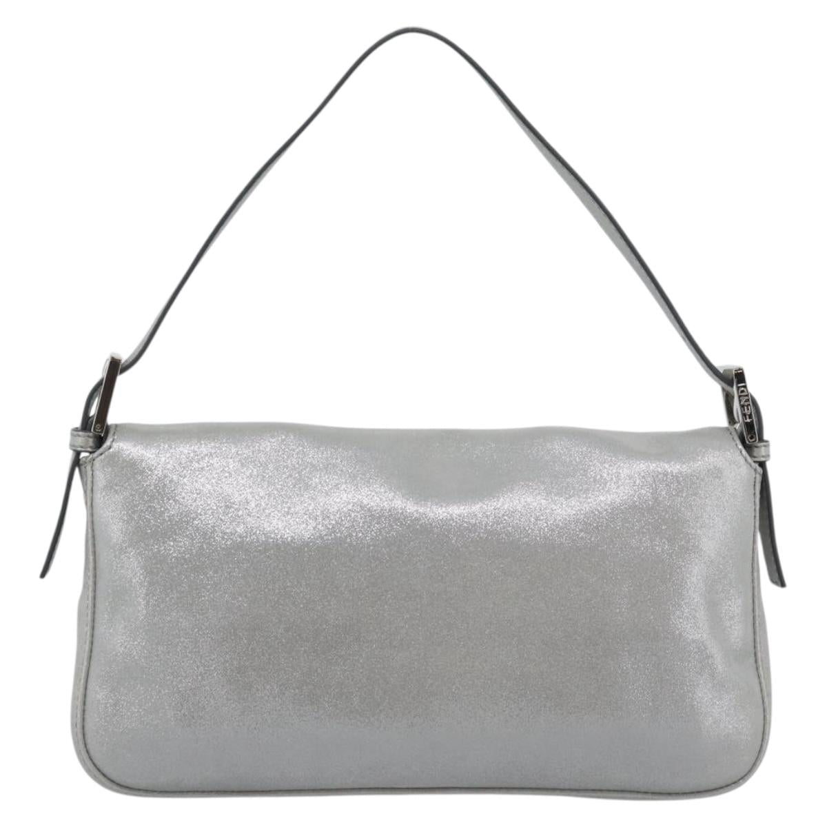 FENDI Rhinestone Mamma Baguette Bag Leather Silver 8BR600 Auth yk20705SM