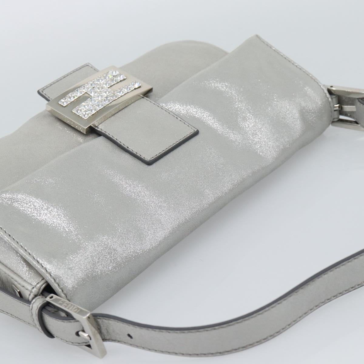 FENDI Rhinestone Mamma Baguette Bag Leather Silver 8BR600 Auth yk20705SM