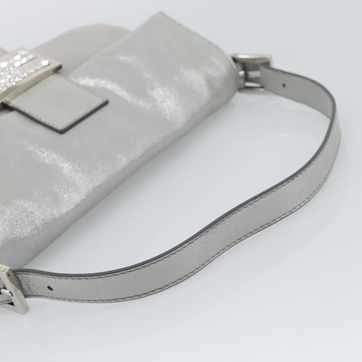 FENDI Rhinestone Mamma Baguette Bag Leather Silver 8BR600 Auth yk20705SM