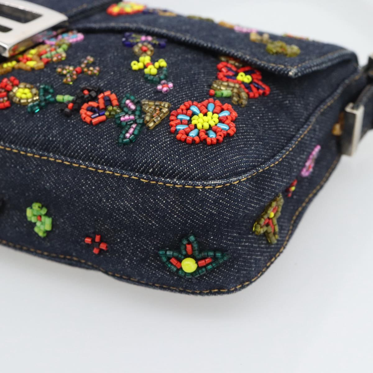 FENDI Denim Beads Mamma Baguette Shoulder Bag Multicolor Blue Auth yk20706SAM
