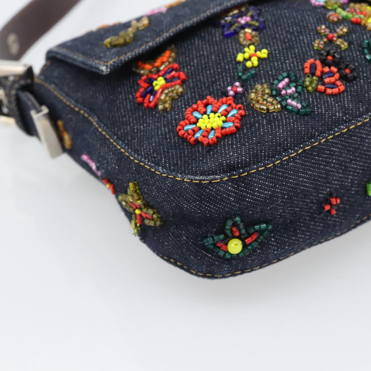 FENDI Denim Beads Mamma Baguette Shoulder Bag Multicolor Blue Auth yk20706SAM