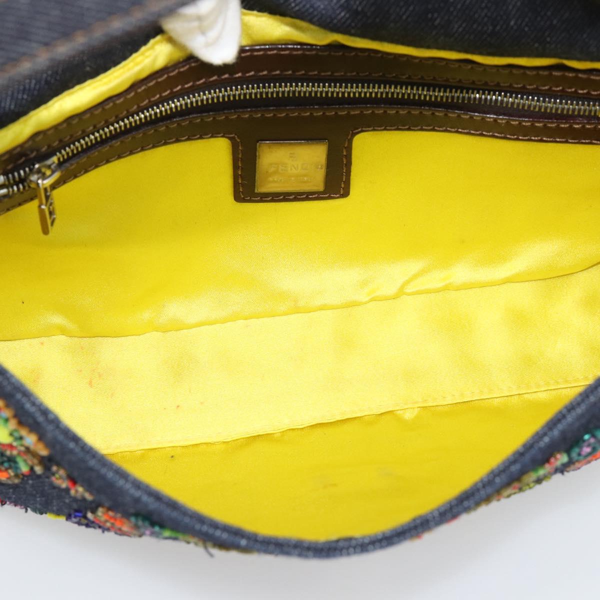 FENDI Denim Beads Mamma Baguette Shoulder Bag Multicolor Blue Auth yk20706SAM