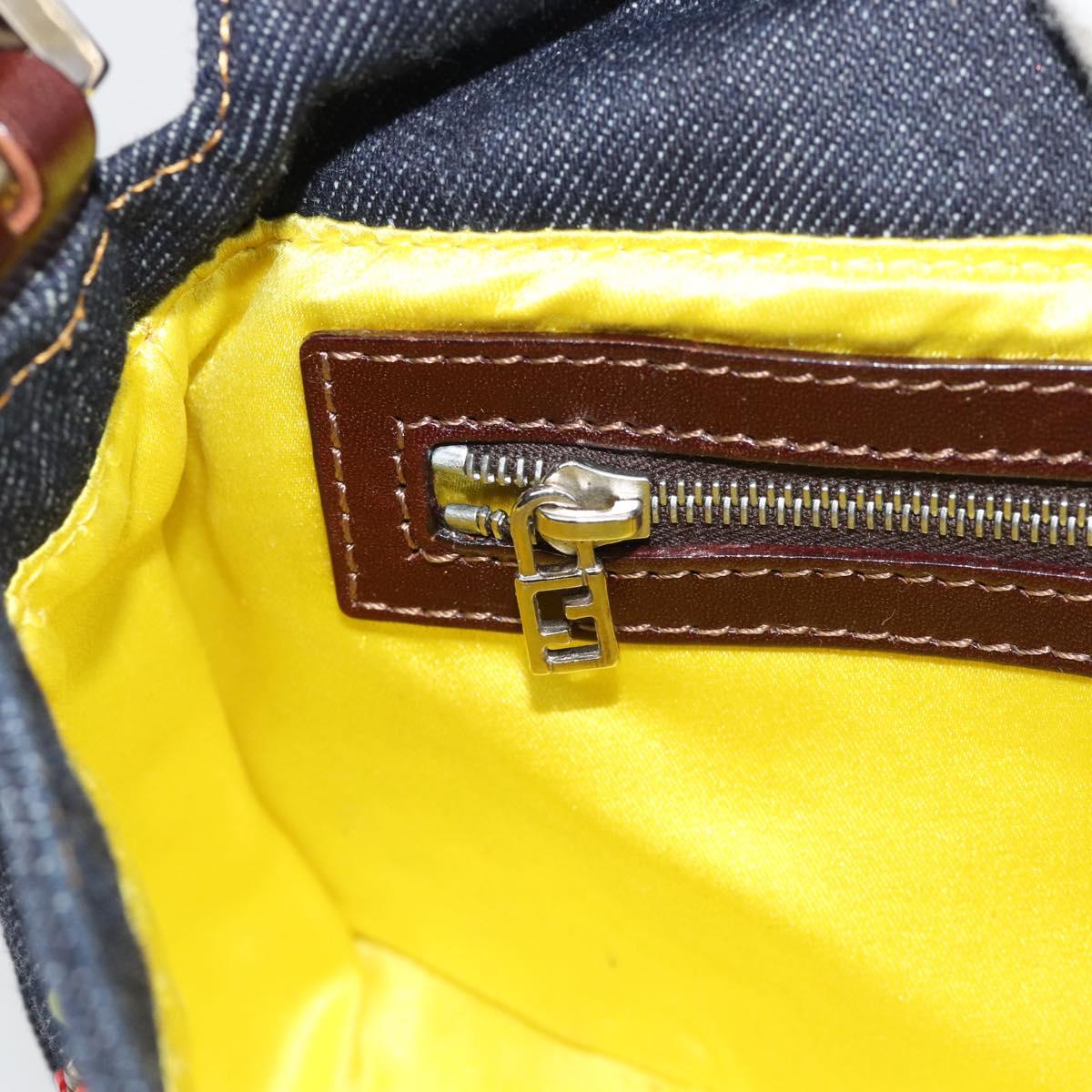 FENDI Denim Beads Mamma Baguette Shoulder Bag Multicolor Blue Auth yk20706SAM