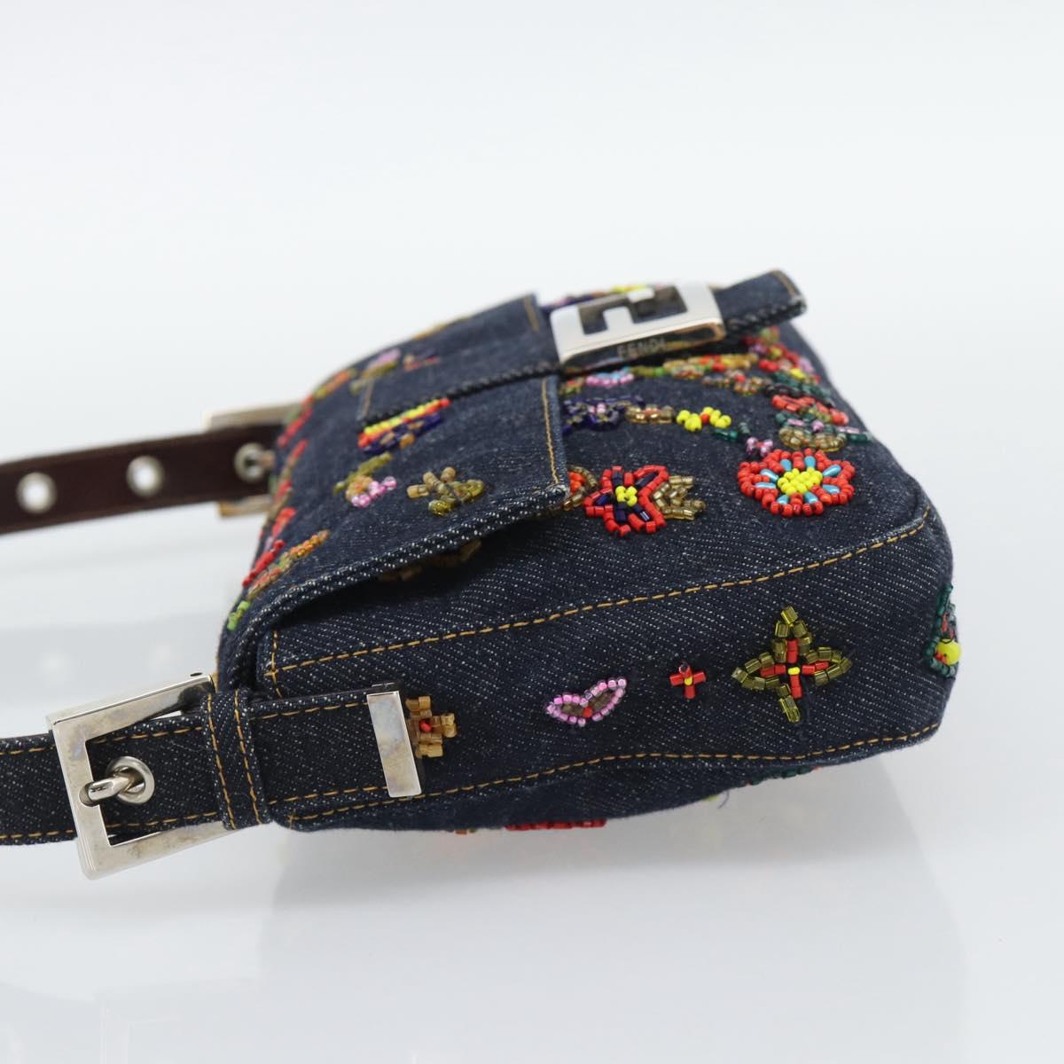 FENDI Denim Beads Mamma Baguette Shoulder Bag Multicolor Blue Auth yk20706SAM
