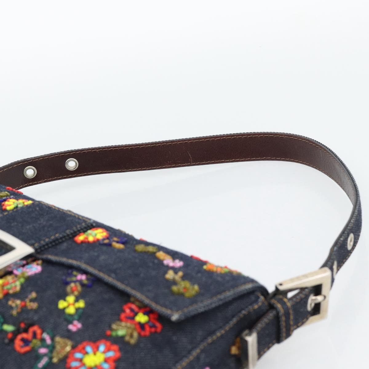 FENDI Denim Beads Mamma Baguette Shoulder Bag Multicolor Blue Auth yk20706SAM