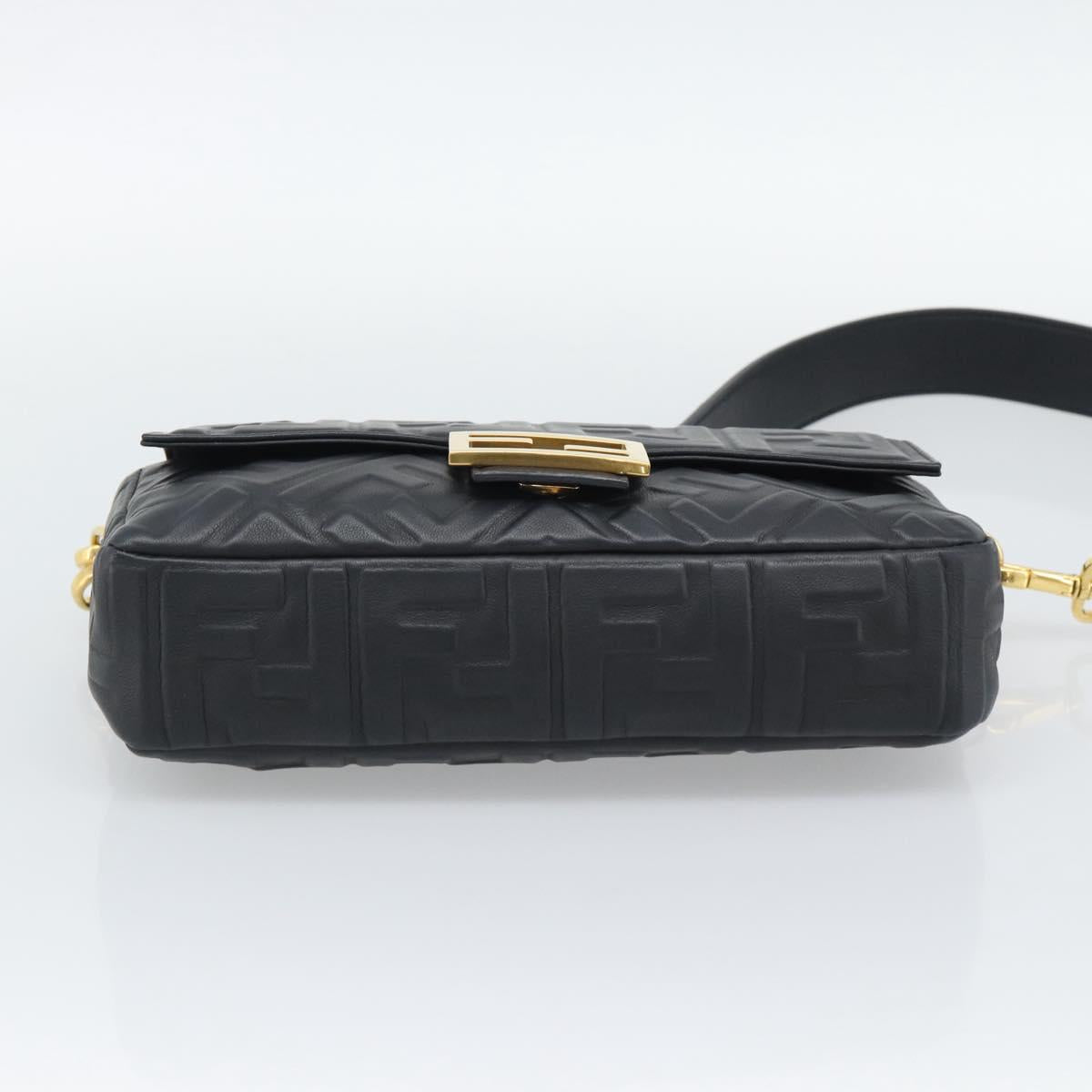 FENDI Zucca Mamma Baguette Bag Leather 2way Black Gold 8BH600 Auth yk20707SAM