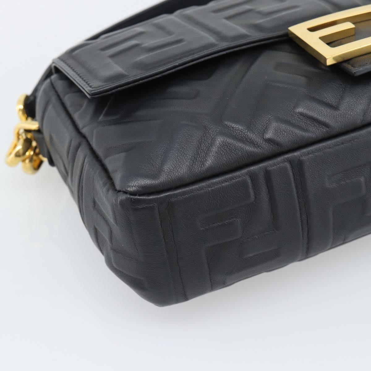 FENDI Zucca Mamma Baguette Bag Leather 2way Black Gold 8BH600 Auth yk20707SAM