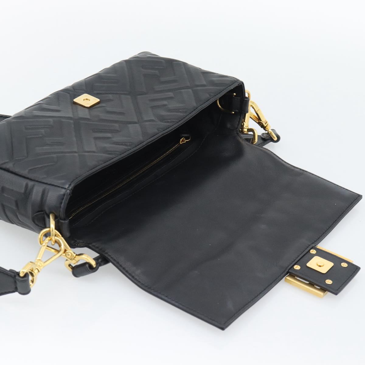 FENDI Zucca Mamma Baguette Bag Leather 2way Black Gold 8BH600 Auth yk20707SAM