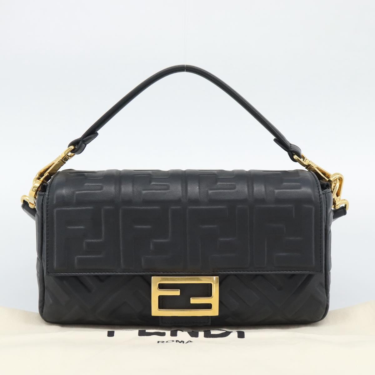 FENDI Zucca Mamma Baguette Bag Leather 2way Black Gold 8BH600 Auth yk20707SAM