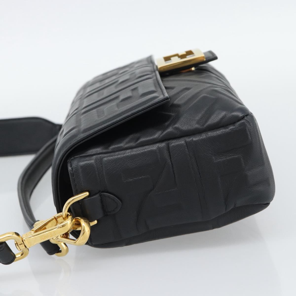 FENDI Zucca Mamma Baguette Bag Leather 2way Black Gold 8BH600 Auth yk20707SAM