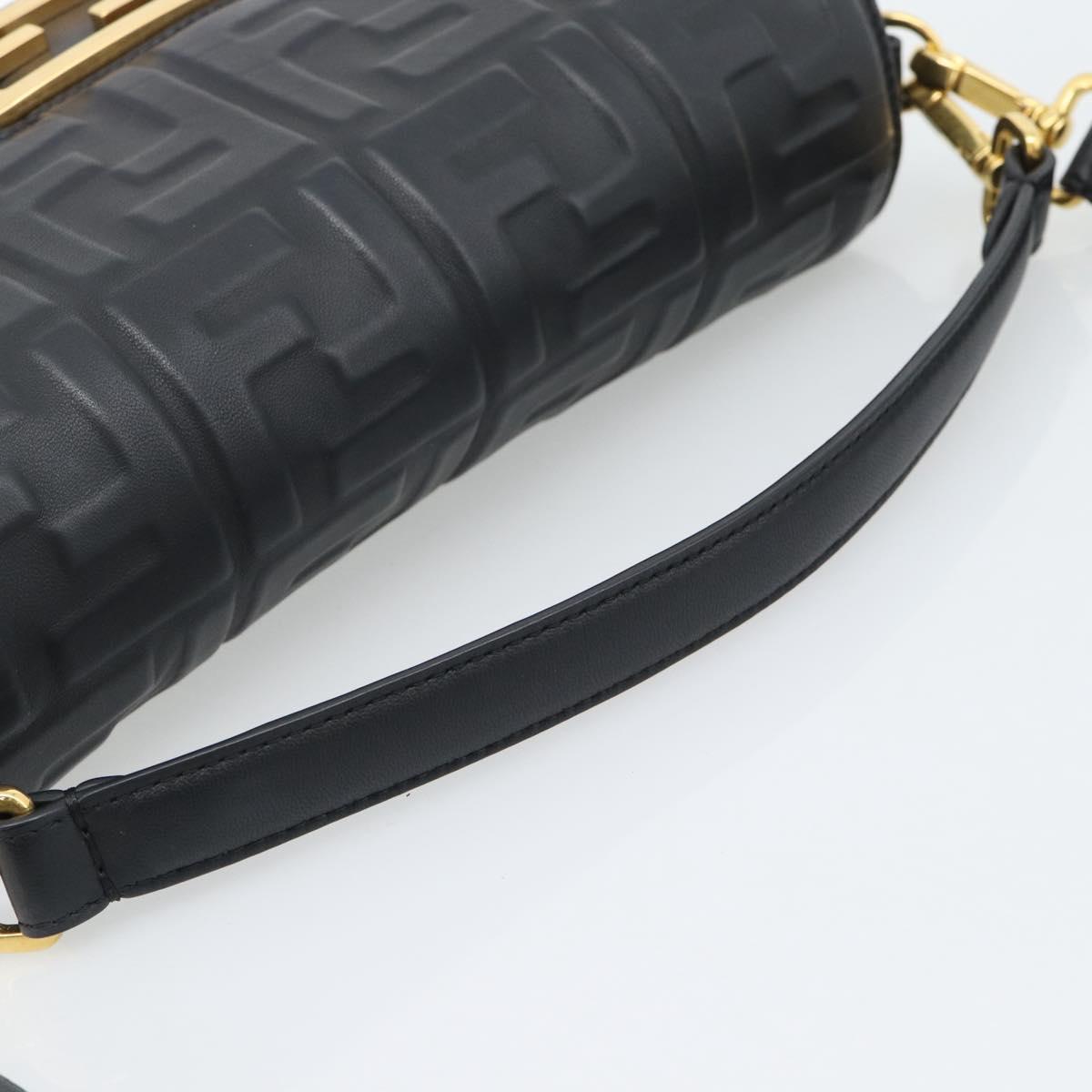 FENDI Zucca Mamma Baguette Bag Leather 2way Black Gold 8BH600 Auth yk20707SAM
