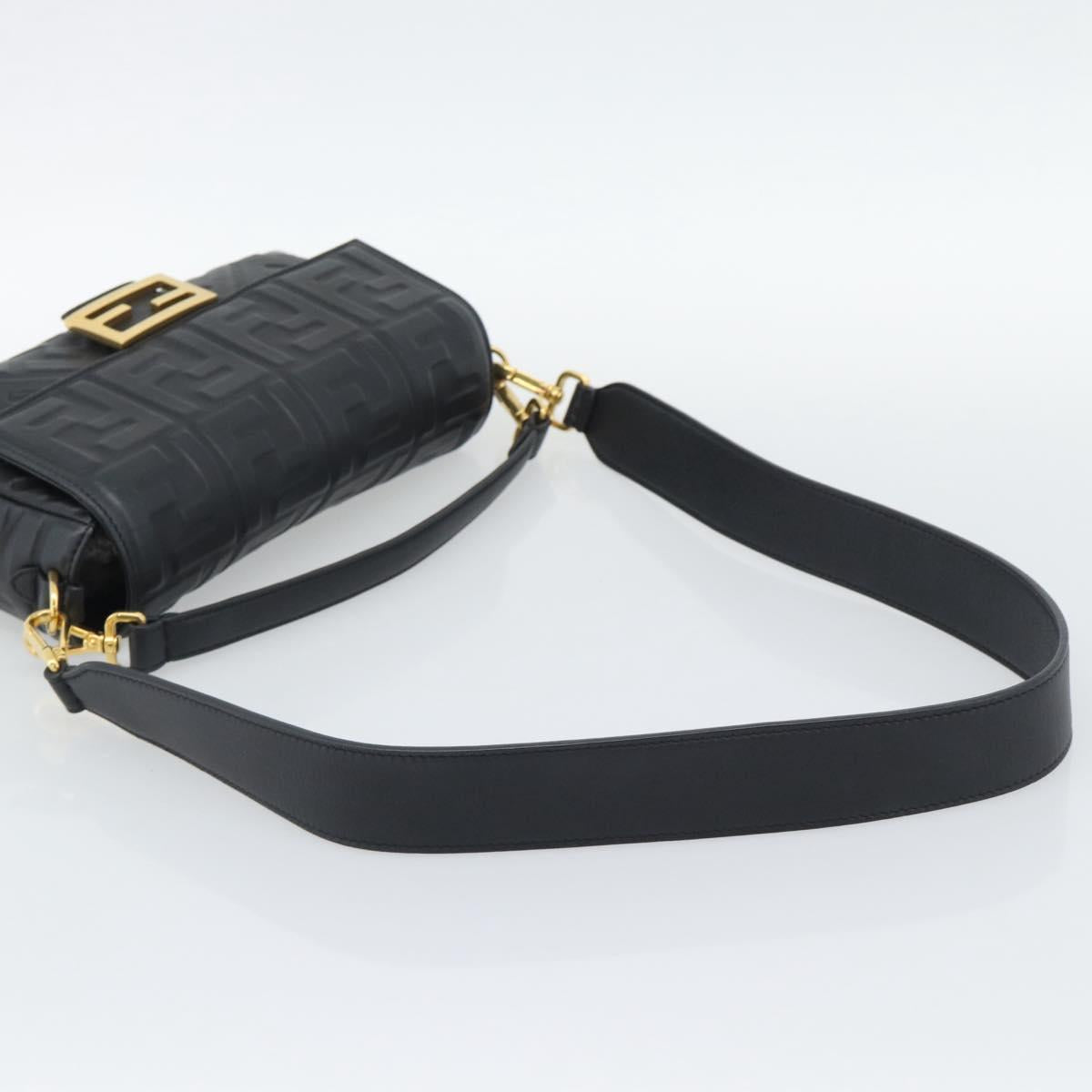 FENDI Zucca Mamma Baguette Bag Leather 2way Black Gold 8BH600 Auth yk20707SAM