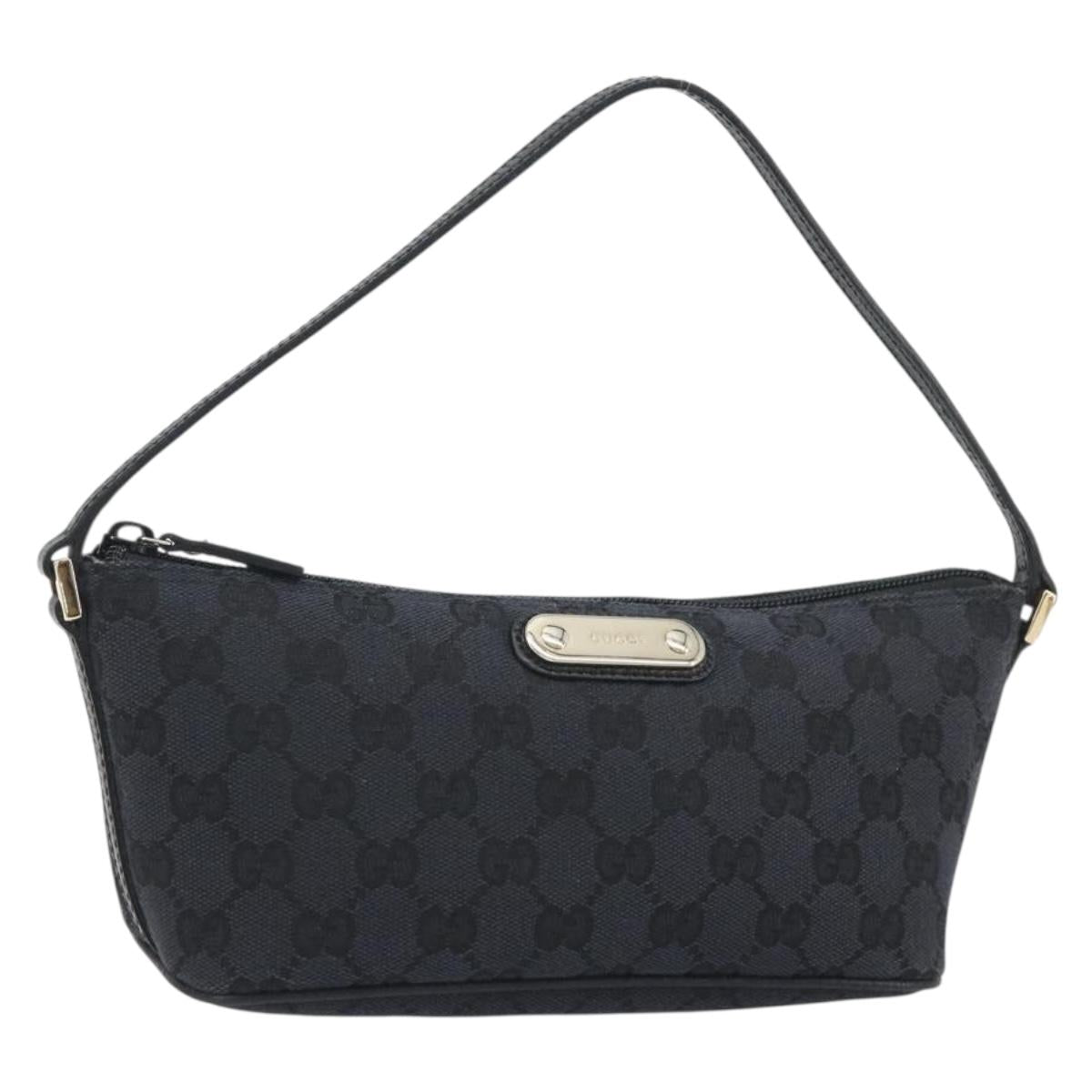 GUCCI GG Canvas Accessory Pouch Outlet Black Silver 257300 Auth yk20708SAV