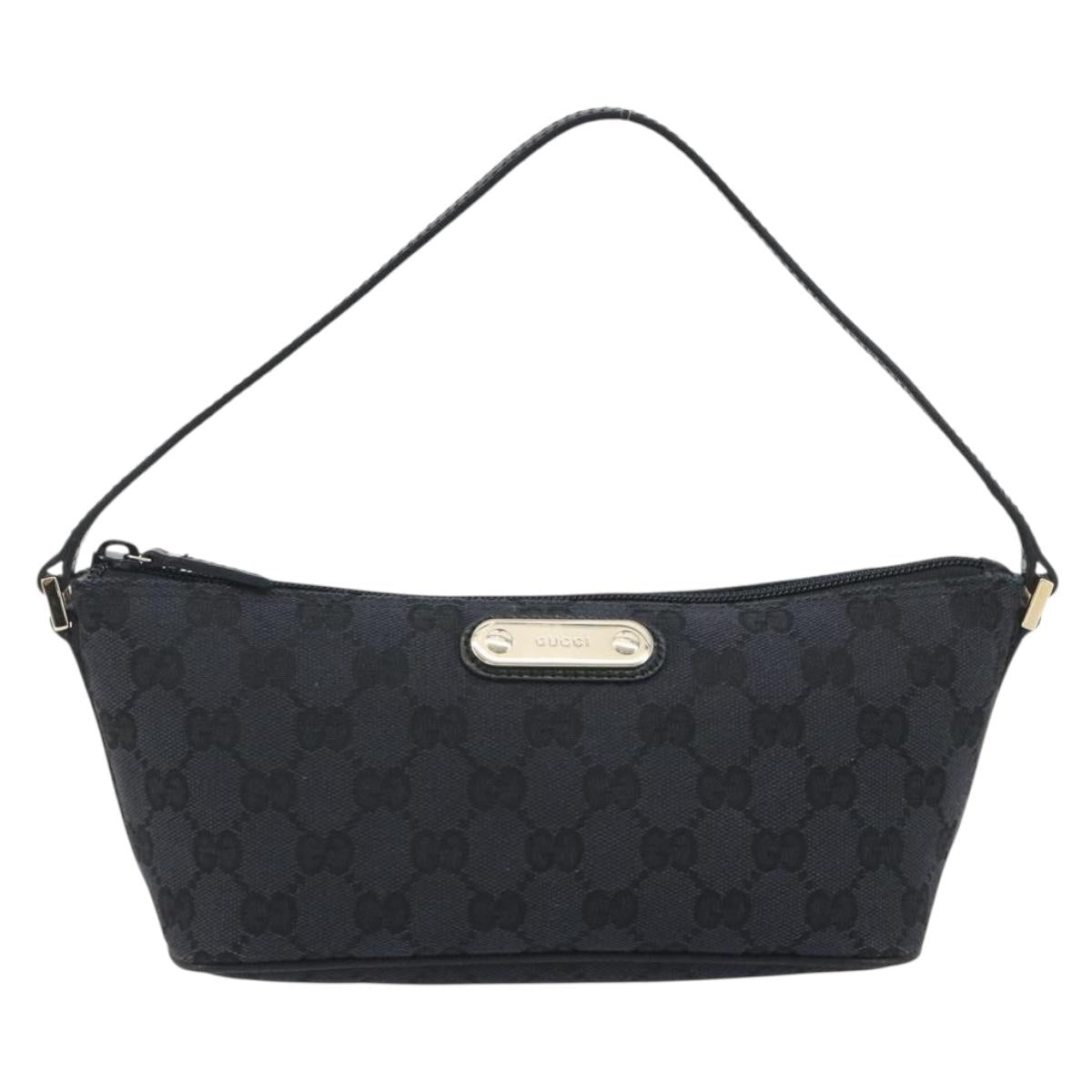 GUCCI GG Canvas Accessory Pouch Outlet Black Silver 257300 Auth yk20708SAV
