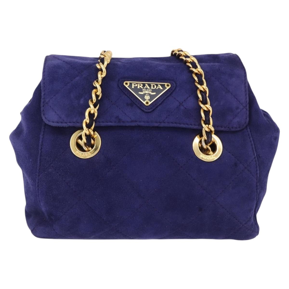 PRADA Chain Shoulder Bag Quilted Suede Purple Gold Tone Auth yk20709V