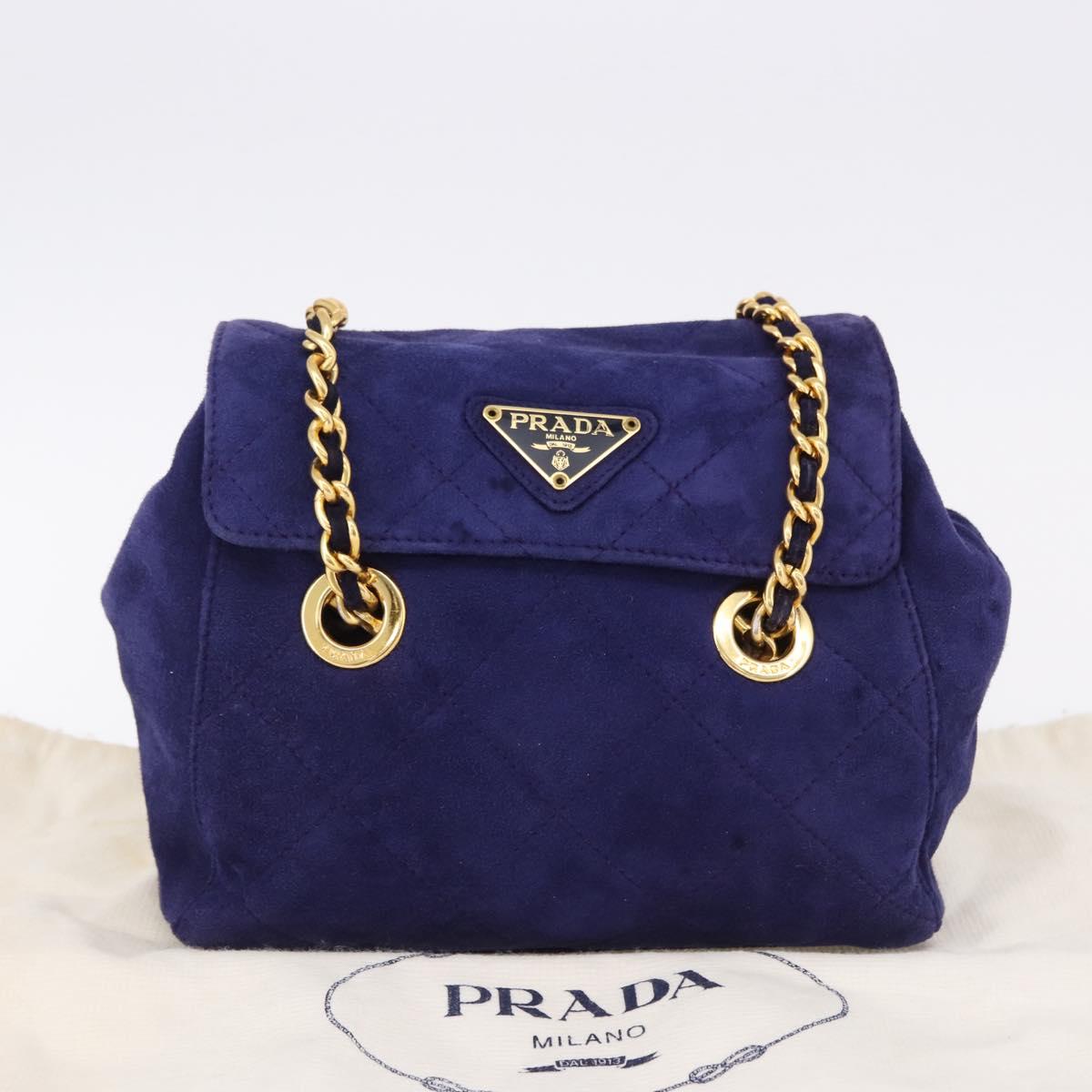 PRADA Chain Shoulder Bag Quilted Suede Purple Gold Tone Auth yk20709V