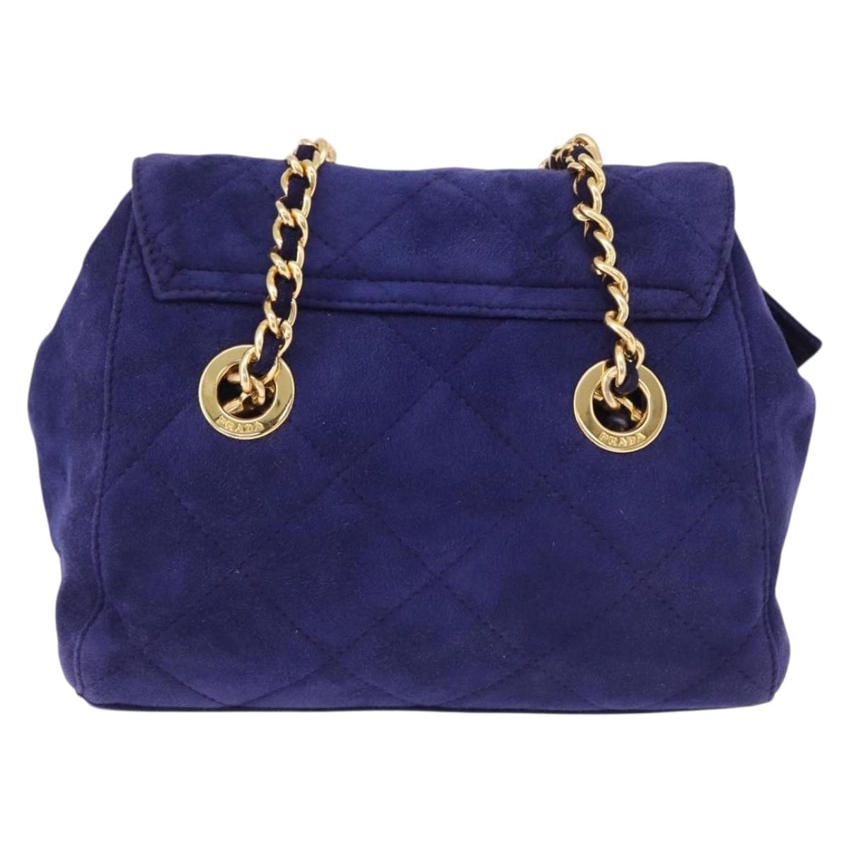 PRADA Chain Shoulder Bag Quilted Suede Purple Gold Tone Auth yk20709V