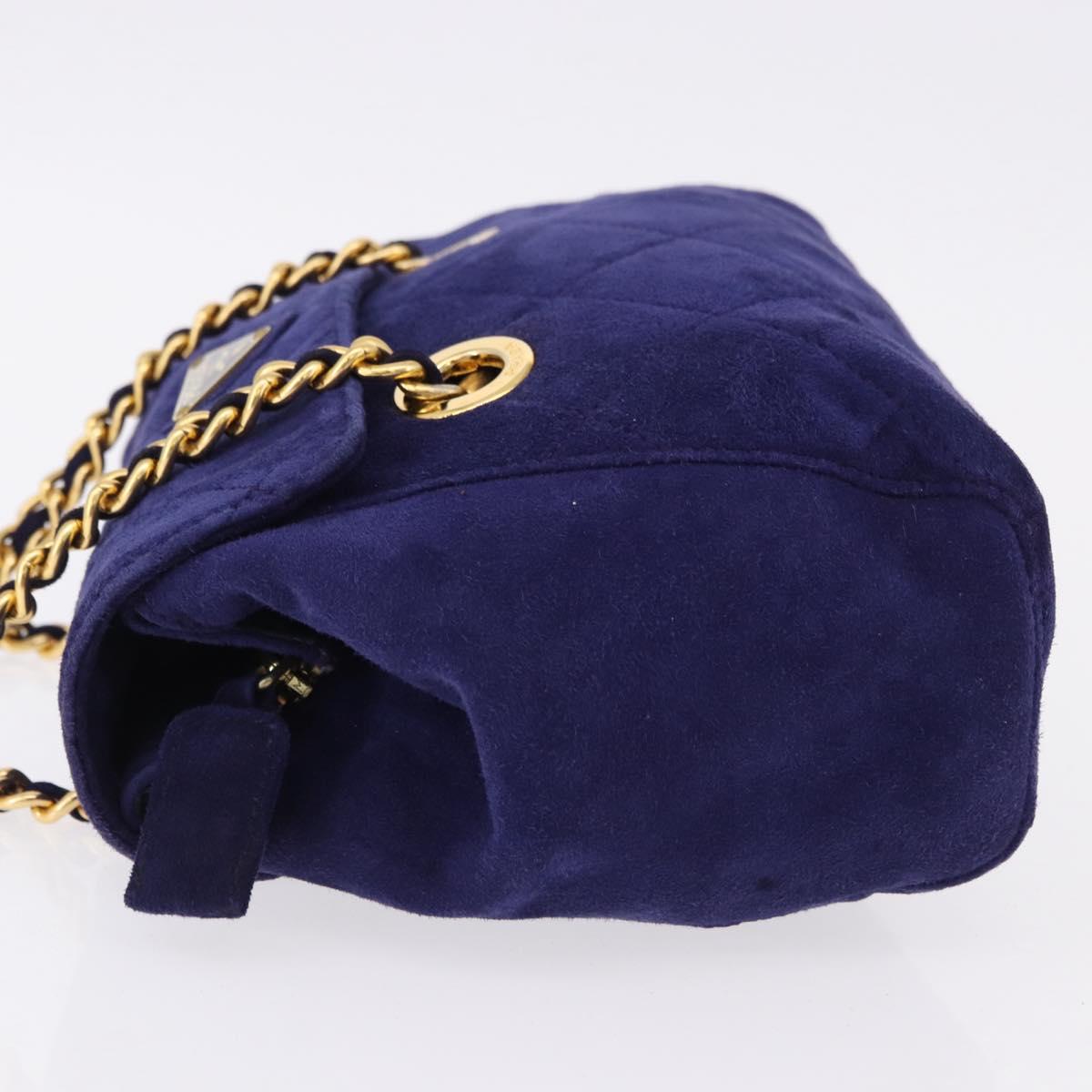 PRADA Chain Shoulder Bag Quilted Suede Purple Gold Tone Auth yk20709V