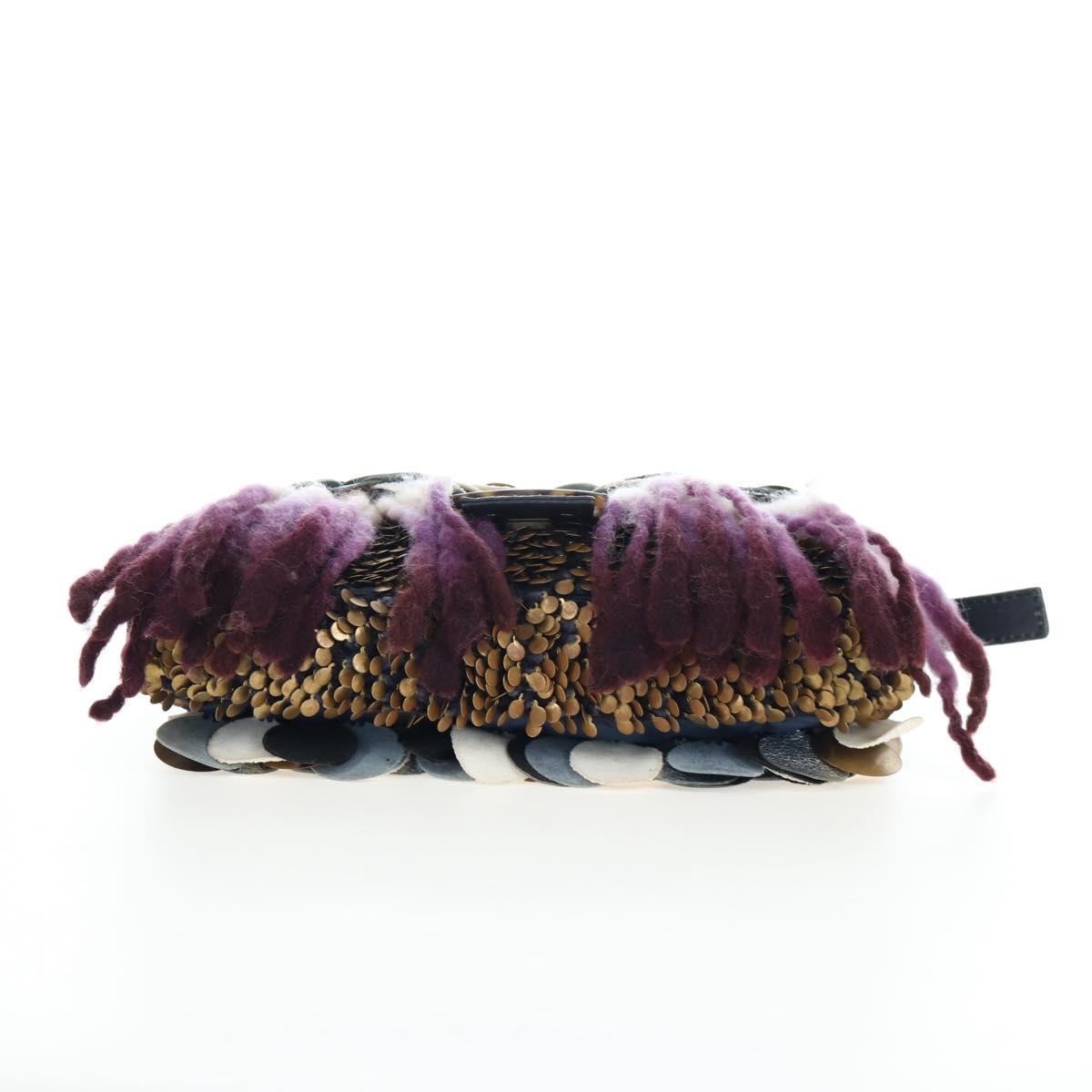 FENDI Mamma Baguette Bag Wool Sequin Metal Multicolor Gold Auth yk20710SM