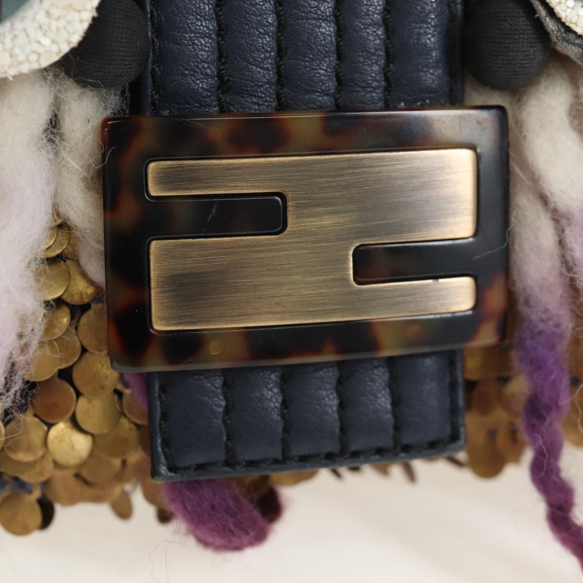 FENDI Mamma Baguette Bag Wool Sequin Metal Multicolor Gold Auth yk20710SM