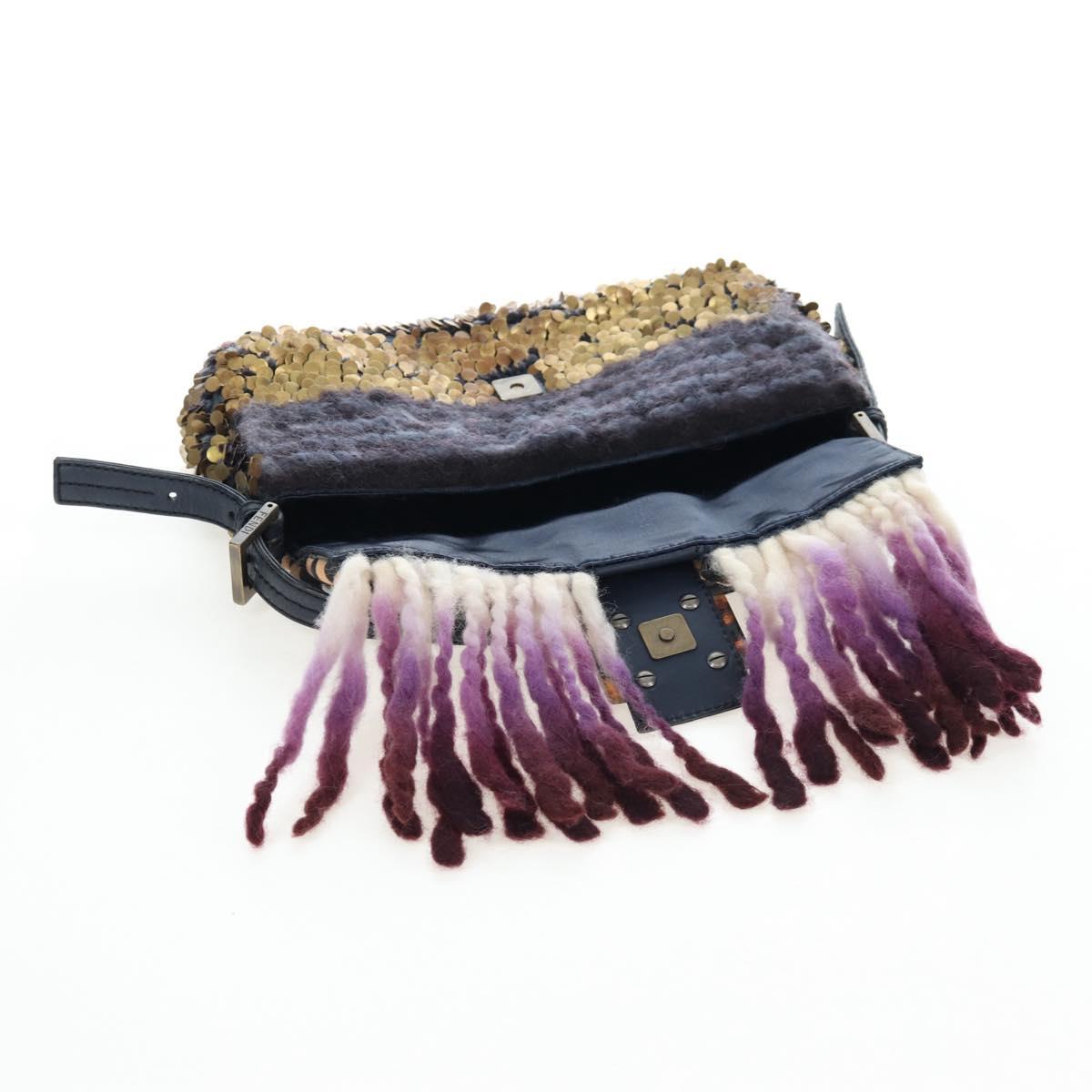 FENDI Mamma Baguette Bag Wool Sequin Metal Multicolor Gold Auth yk20710SM