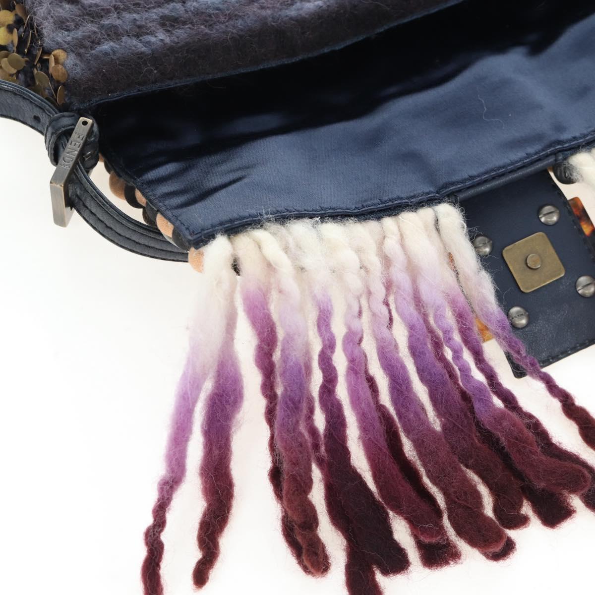 FENDI Mamma Baguette Bag Wool Sequin Metal Multicolor Gold Auth yk20710SM