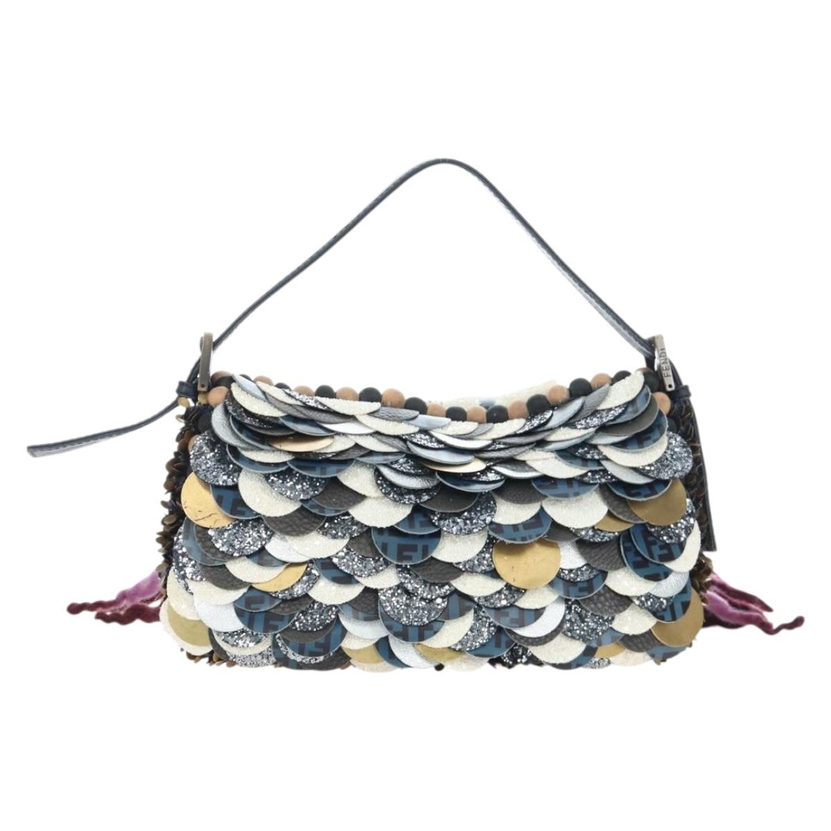 FENDI Mamma Baguette Bag Wool Sequin Metal Multicolor Gold Auth yk20710SM