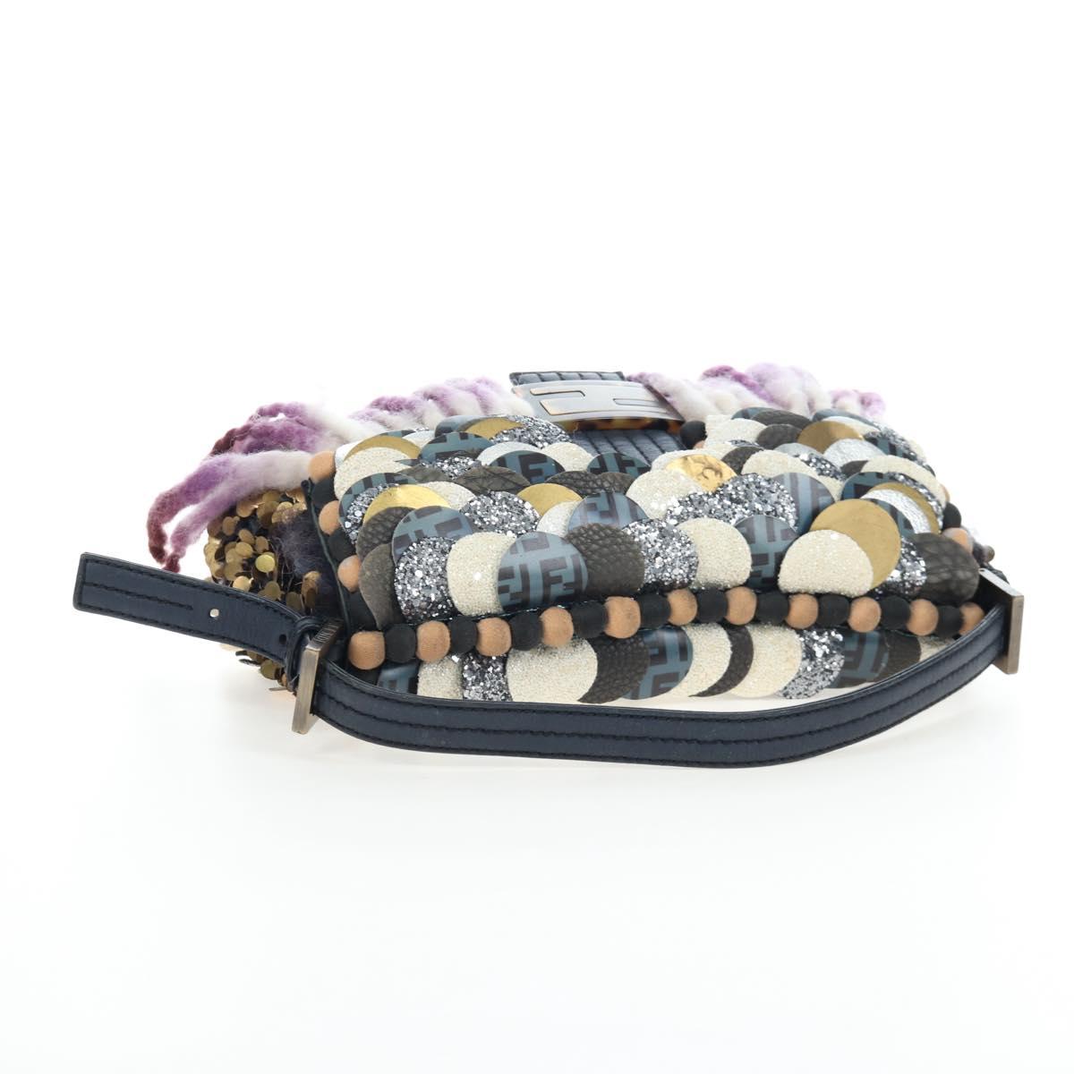 FENDI Mamma Baguette Bag Wool Sequin Metal Multicolor Gold Auth yk20710SM