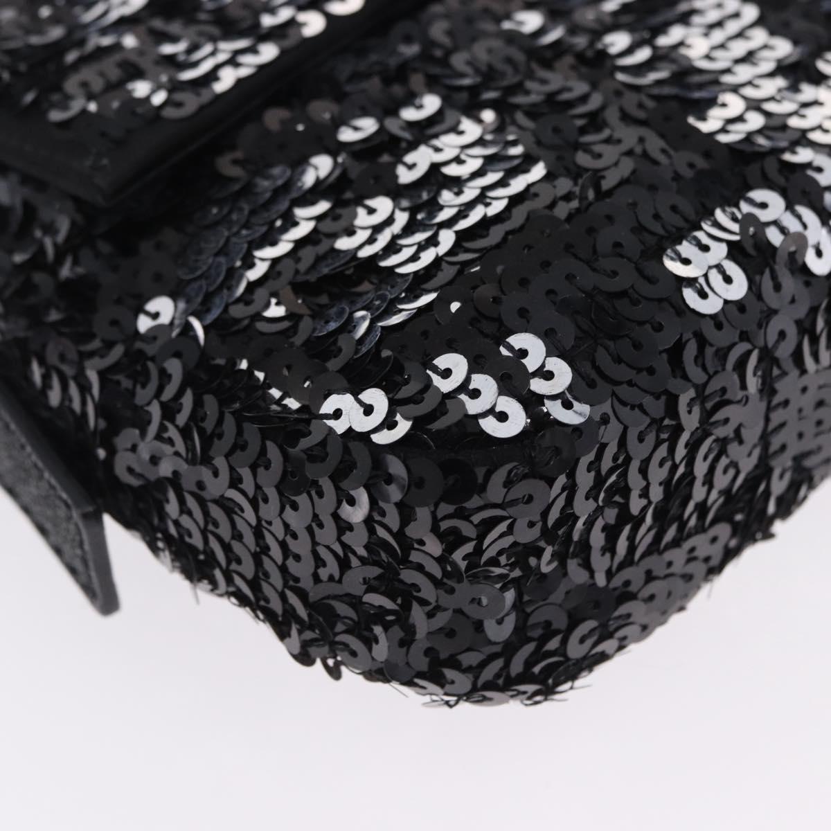 FENDI Mamma Baguette Shoulder Bag Sequin Black Silver Auth yk20711SM