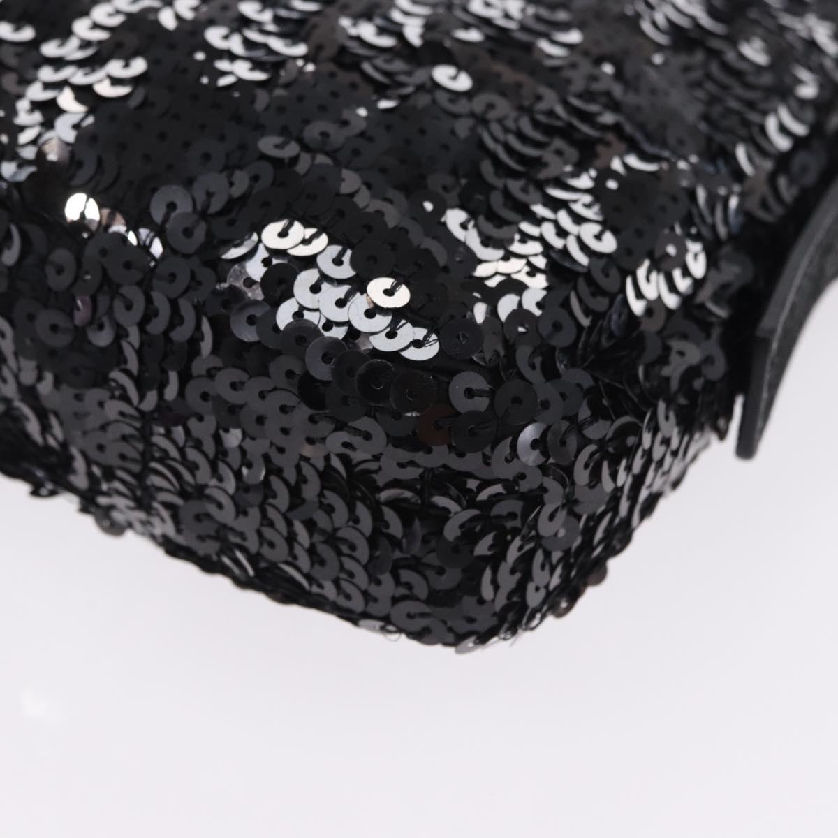 FENDI Mamma Baguette Shoulder Bag Sequin Black Silver Auth yk20711SM