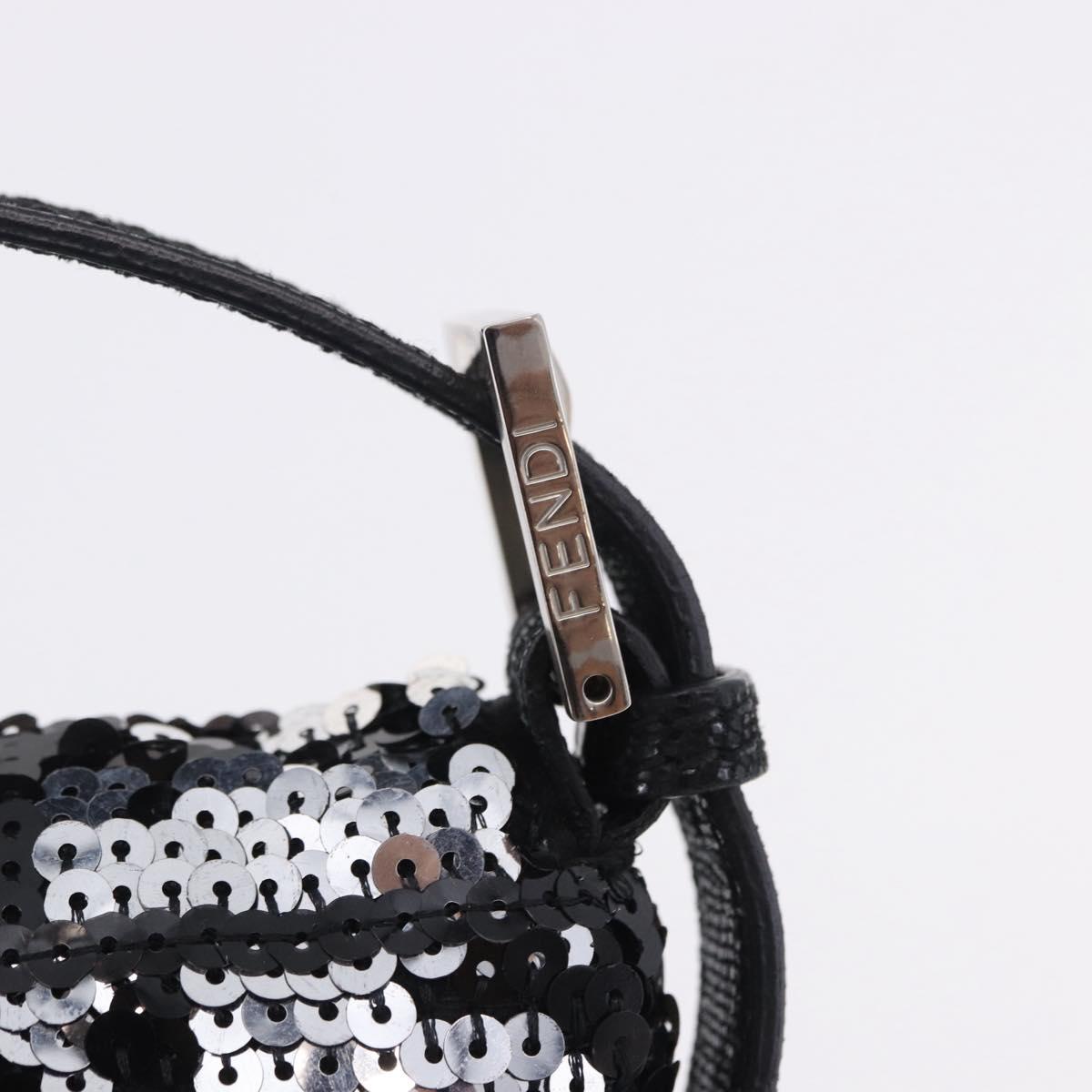 FENDI Mamma Baguette Shoulder Bag Sequin Black Silver Auth yk20711SM