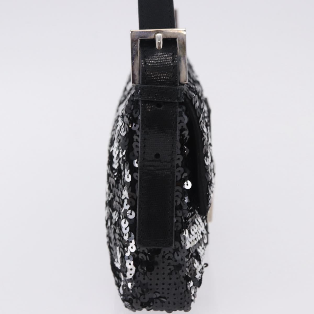 FENDI Mamma Baguette Shoulder Bag Sequin Black Silver Auth yk20711SM