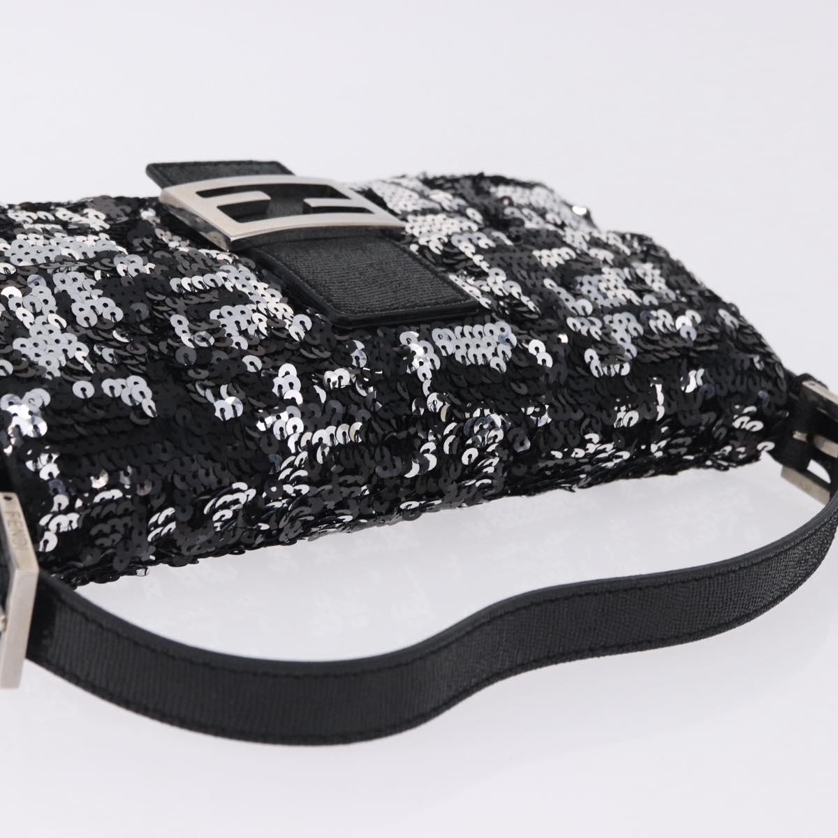 FENDI Mamma Baguette Shoulder Bag Sequin Black Silver Auth yk20711SM