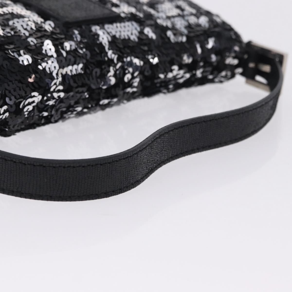 FENDI Mamma Baguette Shoulder Bag Sequin Black Silver Auth yk20711SM
