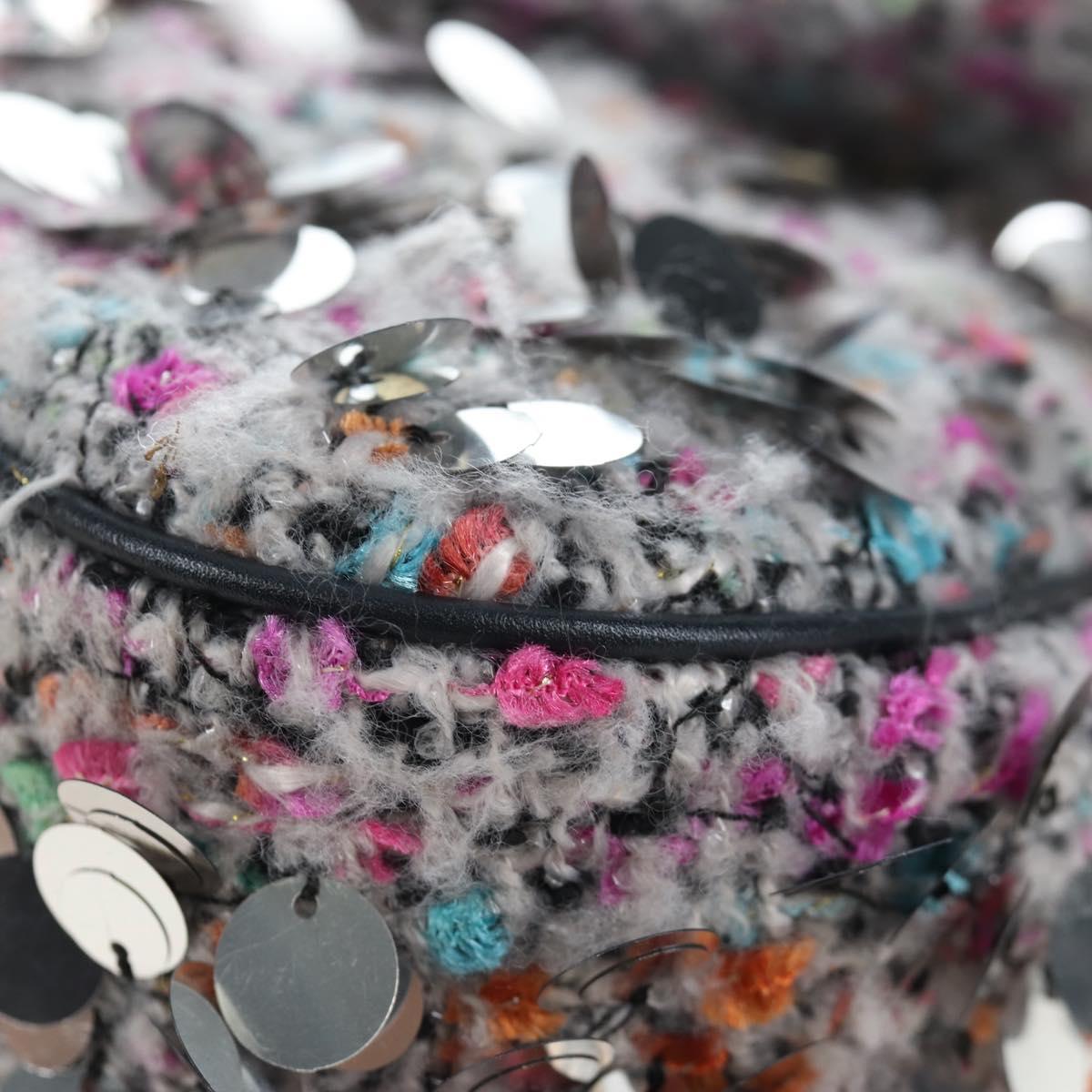 Christian Dior Saddle Bag Wool Sequins Multicolor Silver Auth yk20712SM
