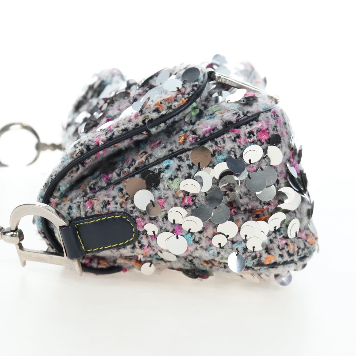 Christian Dior Saddle Bag Wool Sequins Multicolor Silver Auth yk20712SM