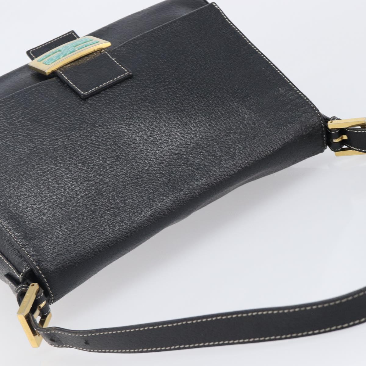 FENDI Mamma Baguette Shoulder Bag Leather Black Gold Auth yk20713M