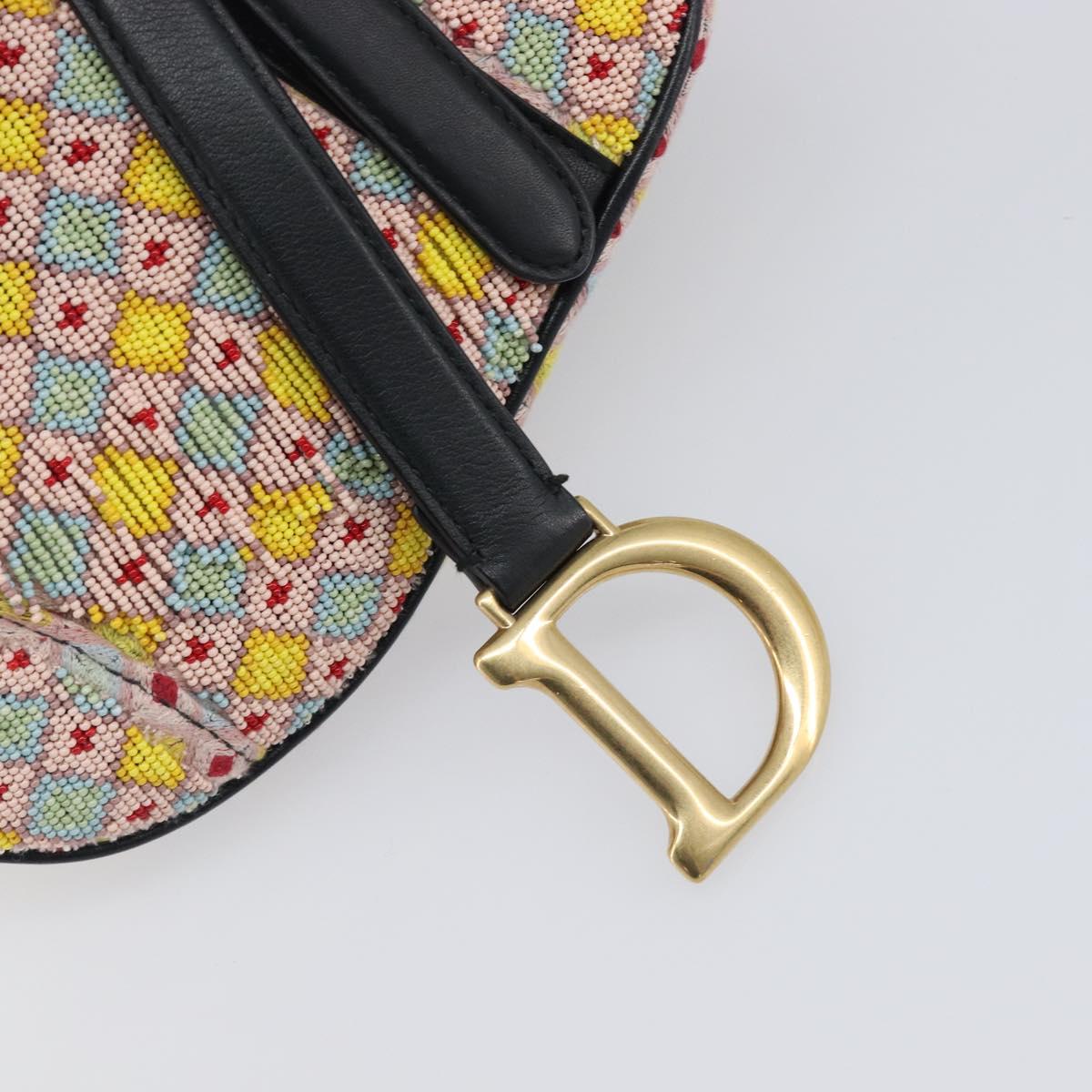 Christian Dior Saddle Bag Hand Bag beads Multicolor Gold Auth yk20714SAM
