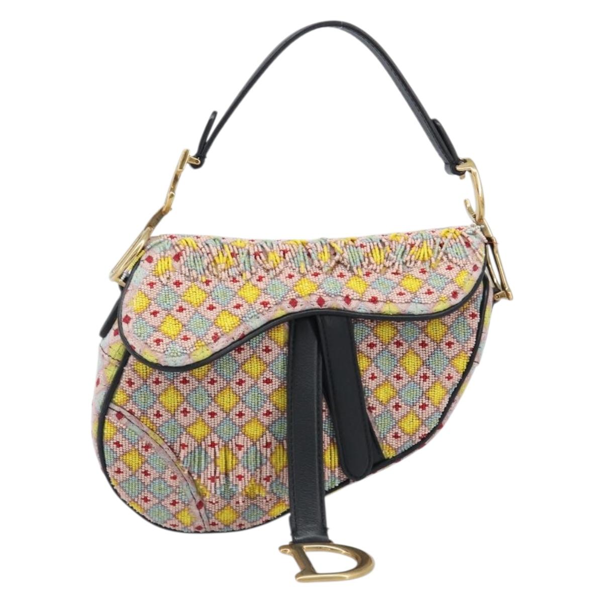 Christian Dior Saddle Bag Hand Bag beads Multicolor Gold Auth yk20714SAM