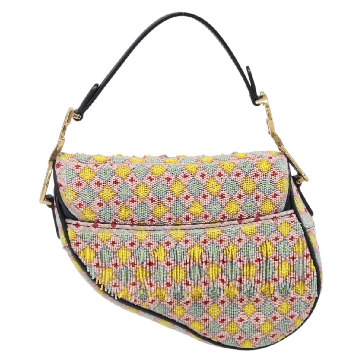 Christian Dior Saddle Bag Hand Bag beads Multicolor Gold Auth yk20714SAM