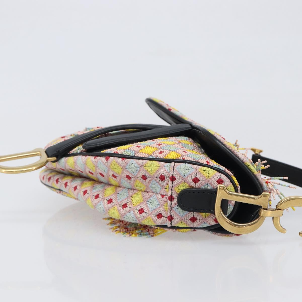 Christian Dior Saddle Bag Hand Bag beads Multicolor Gold Auth yk20714SAM