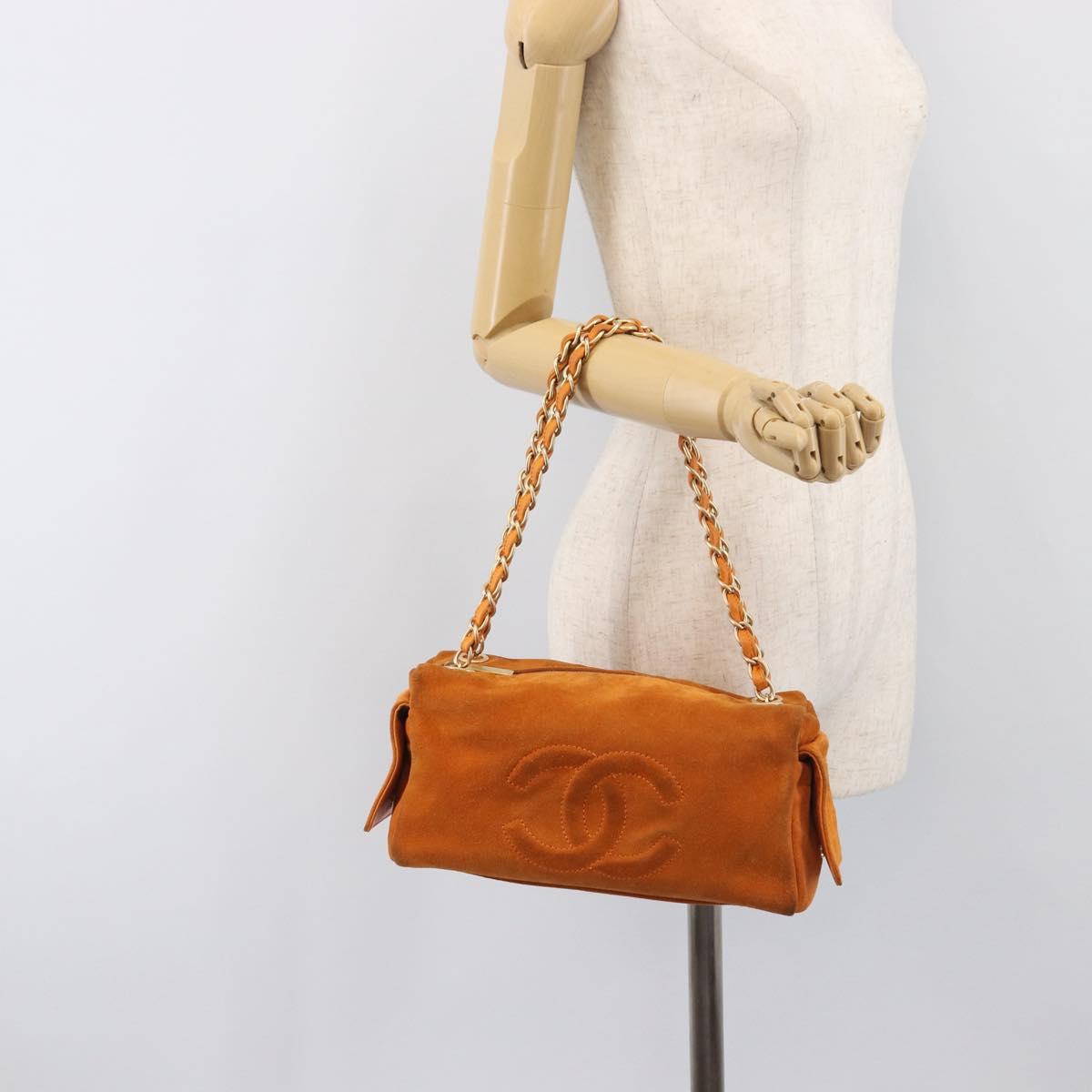 CHANEL COCO Mark Chain Shoulder Bag Suede Orange Gold CC Auth yk20718V