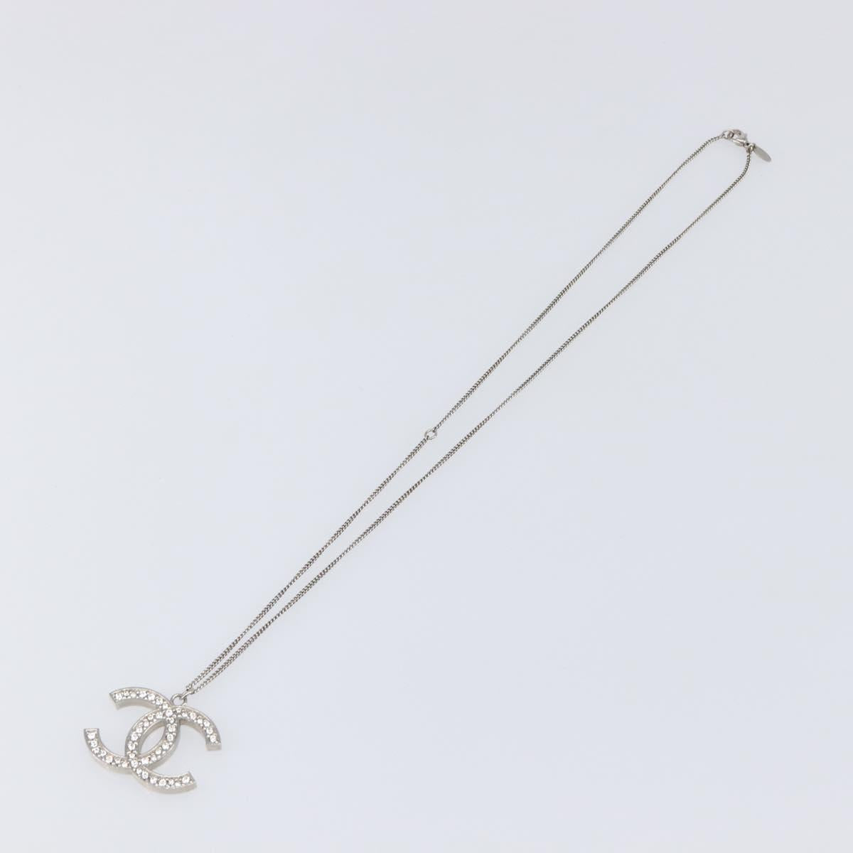 CHANEL COCO Mark Stone Necklace metal Silver CC Auth yk20721M